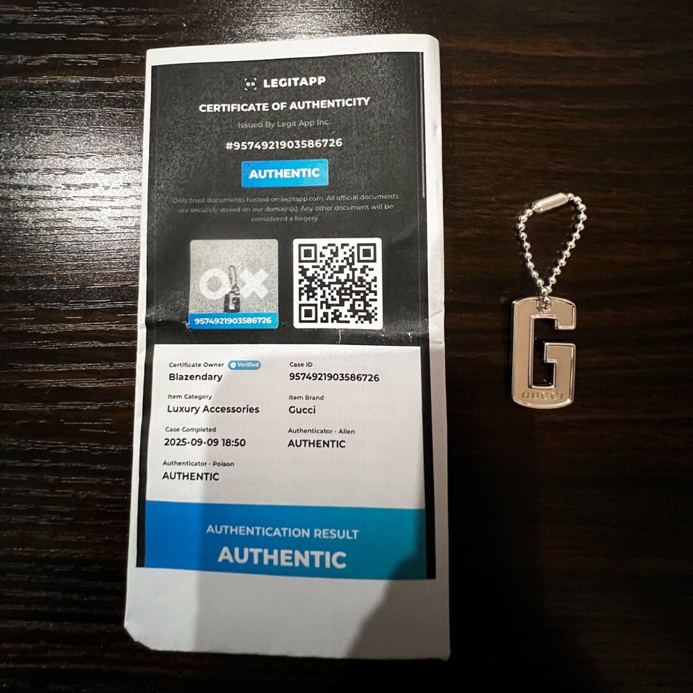 Gucci Silver G Charm Keychain